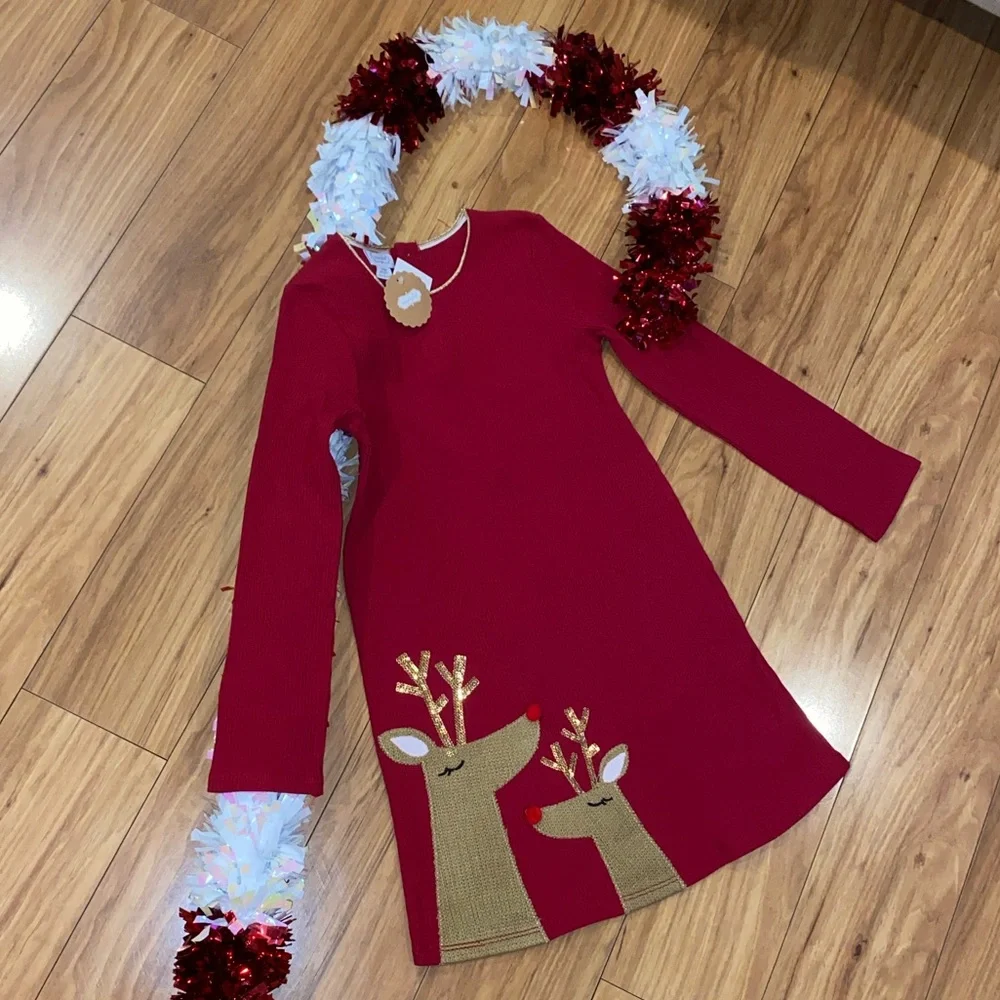Mud Pie Reindeer T-Shirt Dress in Size 4T-5T - Picture 1 of 6
